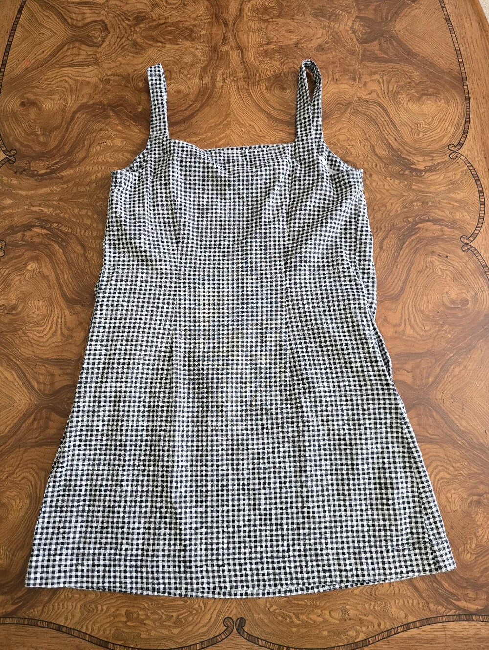 A New Day Black and White Gingham Cotton Linen Mini Shift Dress Womens Size S - Picture 2 of 7